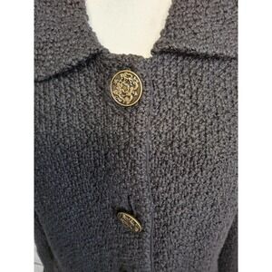 Willow Cardigan Sweater Chunky Knit Black Big Button Front Cotton Medium